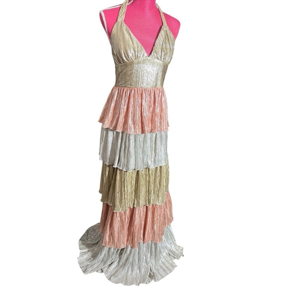 Betsey Johnson Metallic Layered Dress Sz 10 Tiered Metallic Dress